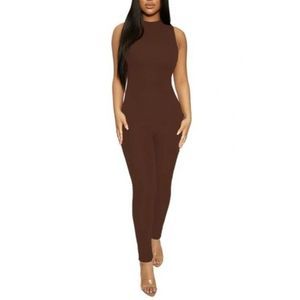 Naked Wardrobe Brown Sleeveless Jumpsuit